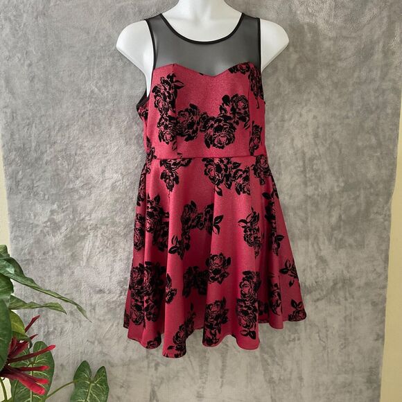 Trixxi Flocked Fit & Flare Skater Dress women plus size 1X Retro Pinup pink shim - Picture 1 of 9